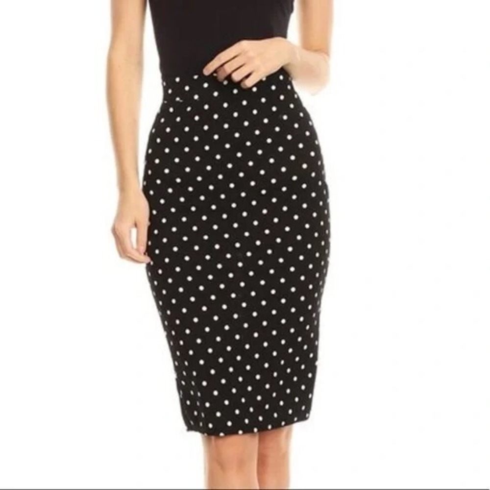 Worthington 4 Black White Polka Dot Pencil Skirt High Waist Knee Length Career